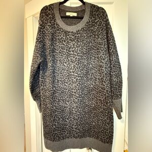 LOFT Gray Leopard Print Sweater Dress